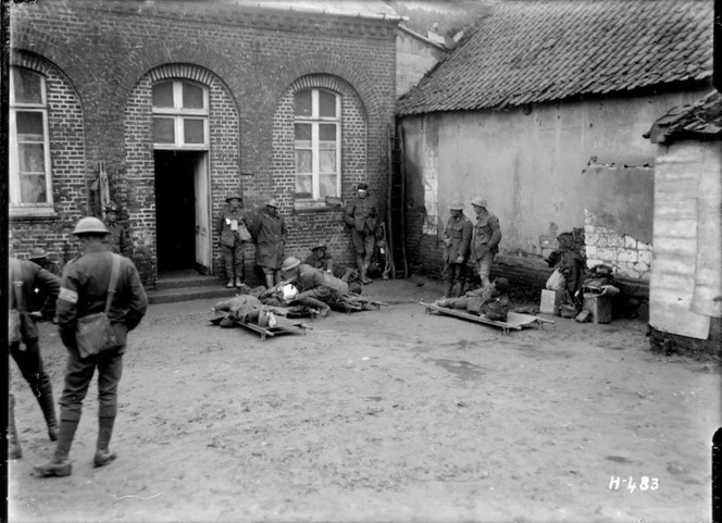 A World War I advanced dressing station in a French village school
