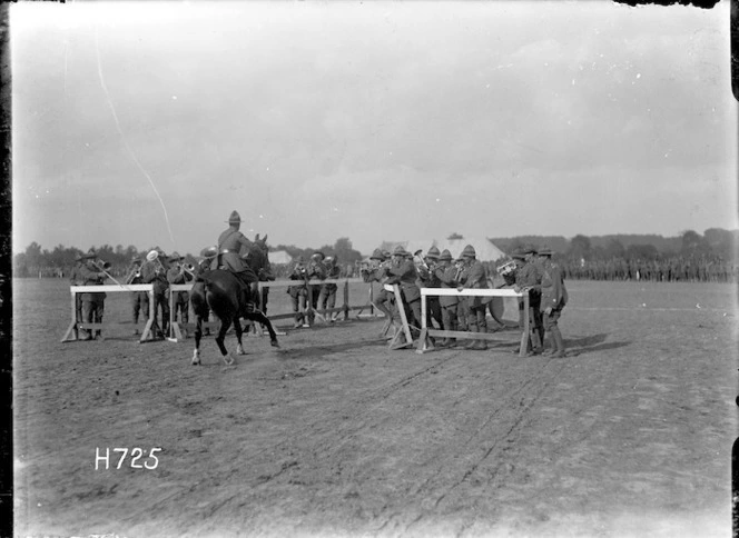 The mounted officers' obstacle pace at the New Zealand Divisional sports in France, World War I