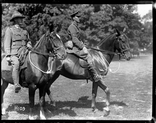 Brigadier General Hart at a New Zealand troop inspection in World War I, France