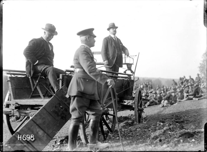 Sir Joseph Ward addressing an entrenchment group in France during World War I