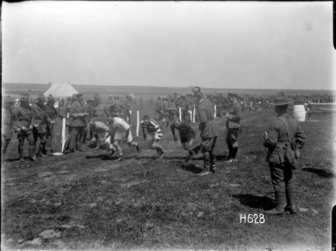 Relay race at the New Zealand Infantry Brigade horse show, France
