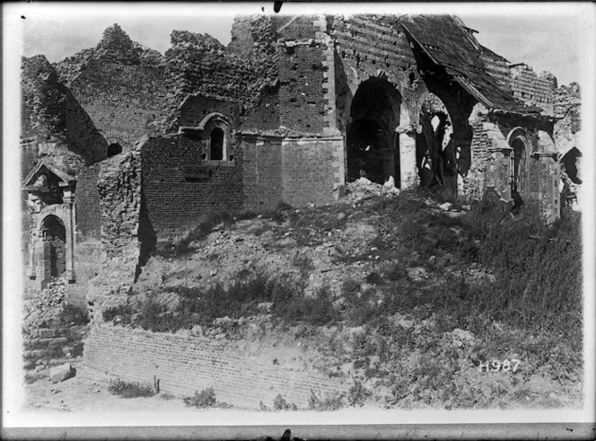 Grevillers Church damaged during World War I