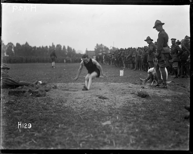 Long jumping at the New Zealand Division sports day in France, during World War I