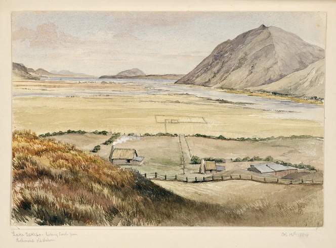 Rees, William Gilbert, 1827-1898 :Lake Tekapo looking south from Richmond old station. Oct 12th 1884.