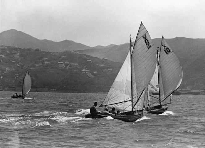 Robson, Edward Thomas, fl 1920s-1940s? :Yachts during the Sanders Cup trial, Wellington