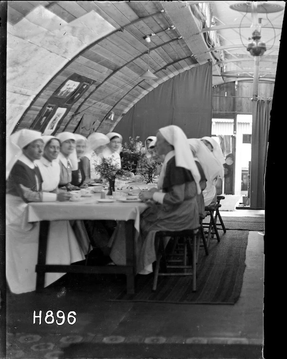 Inside the nurses' mess hut at the New Zealand Stationary Hospital, Wisques, France