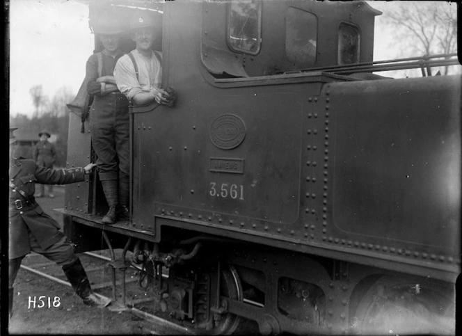 New Zealand soldiers on a light rail train, France