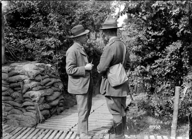 The New Zealand journalist W J Geddis at Divisional headquarters in France, World War I