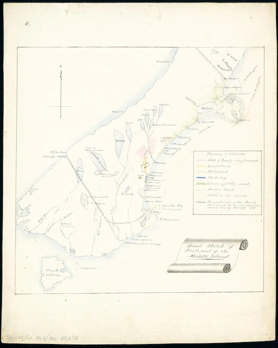 [Mantell, Walter Baldock Durrant 1820-1895] :Hand sketch of south part of the Middle Island [ms map]. [ca 1848]