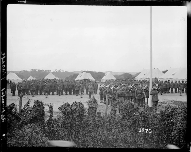 A regimental parade at a New Zealand military camp in England during World War I