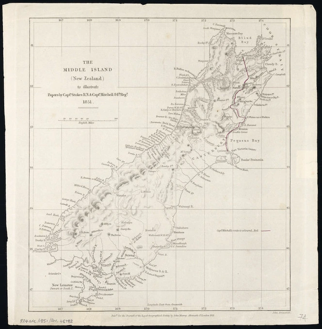 The Middle Island (New Zealand) : to illustrate papers by Captn. Stokes, R.N. & Captn. Mitchell, 84th Regt., 1851 / John Arrowsmith.