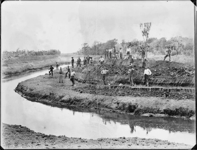 Widening (Awanui?) river for the Kaitaia swamp drainage scheme