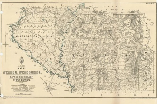 Map of Wendon, Wendonside & pt. of Greenvale survey districts [electronic resource] / drawn by W. Deverell, July 1899, additions to Aug. 1925.