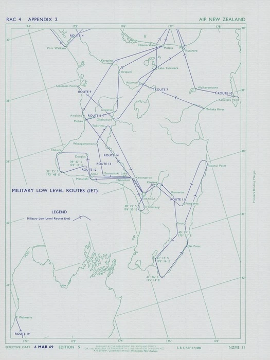 Military low level routes (jet). [Central New Zealand].