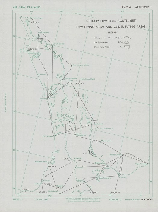 Military low level routes (jet), low flying areas and glider flying areas. [Upper North Island, New Zealand].