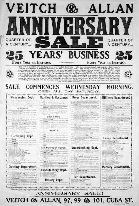 Veitch and Allan: Quarter of a century anniversary sale. Evening Post Print - 7979 [1905]