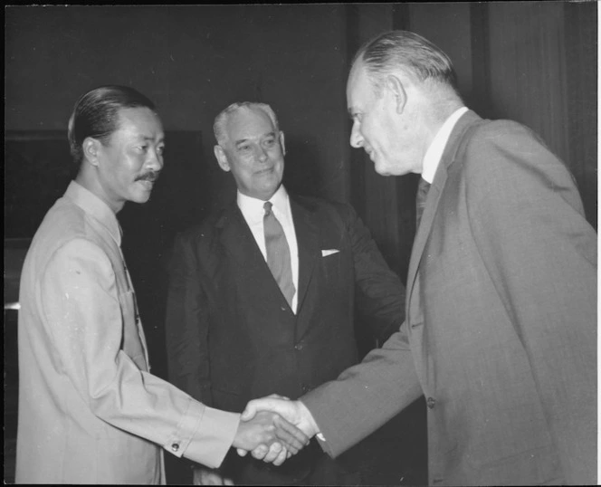 Prime Minister of South Vietnam Nguyen Cao Ky, Keith Holyoake, and George Laking