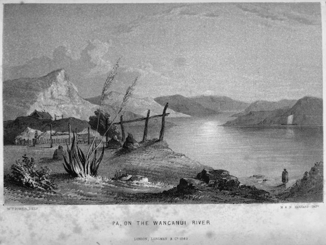 Power, William Tyrone, 1819-1911 :Pa, on the Wanganui River [1845?]. W. T. Power delt. M & N Hanhart imp. London, Longman & Co, 1849