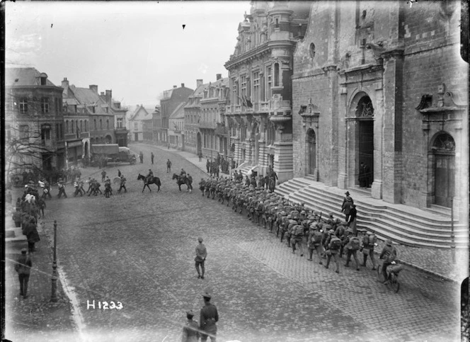 New Zealand Division leaving the town of Solesmes, France, after the armistice ending World War l