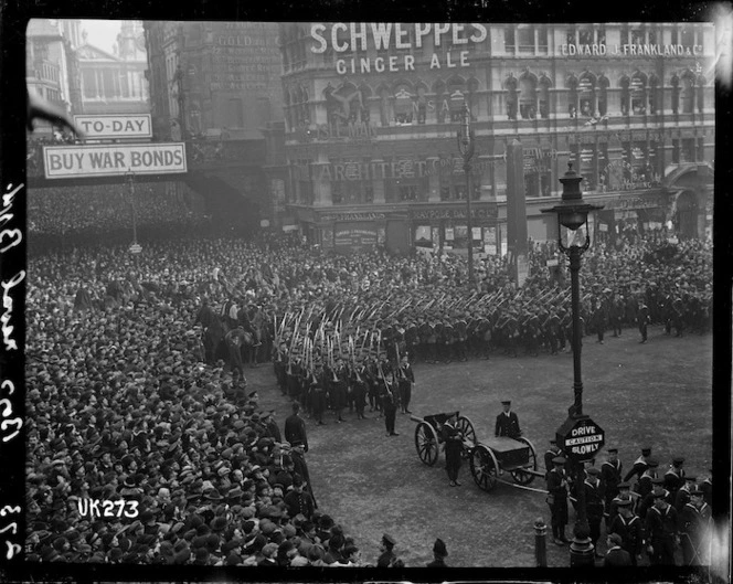 A naval contingent marching in London at the end of World War I