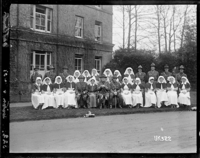 Medical officers with the matron and nurses of Oatlands Park Hospital, England