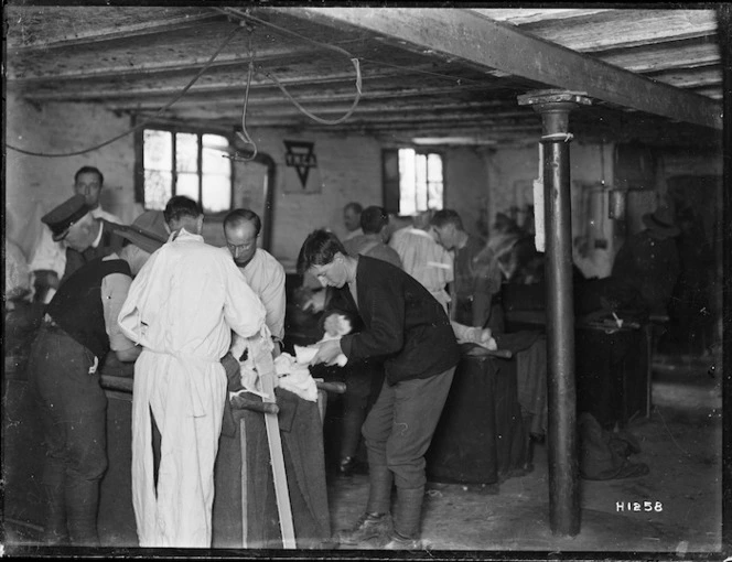 2nd Field Ambulance at work inside a makeshift hospital in France