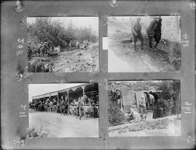 Four photographs of New Zealand soldiers in Belgium and France, during World War I