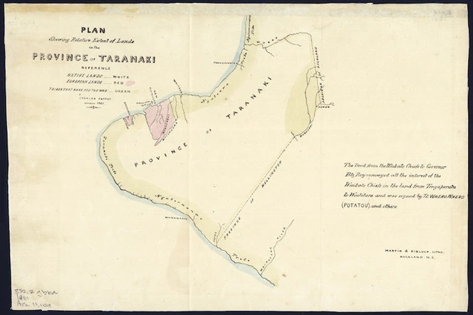 Plan showing relative extent of lands in the province of Taranaki / Charles Heaphy.