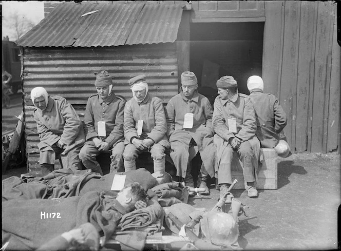 Wounded German prisoners at Louvencourt, France, World War I