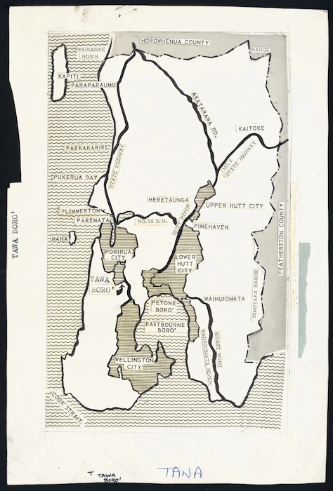 Map showing pre 1969 local bodies in the Wellington area