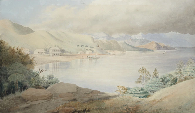 Rawson, Henry Freer, 1839-1879 :[Settlement at the water's edge. 1860-1870s].