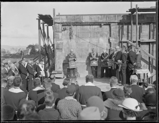 Laying foundation stone for freemasons' lodge, Northland