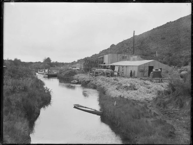 Flax shed on Awanui River near Lake Ohia