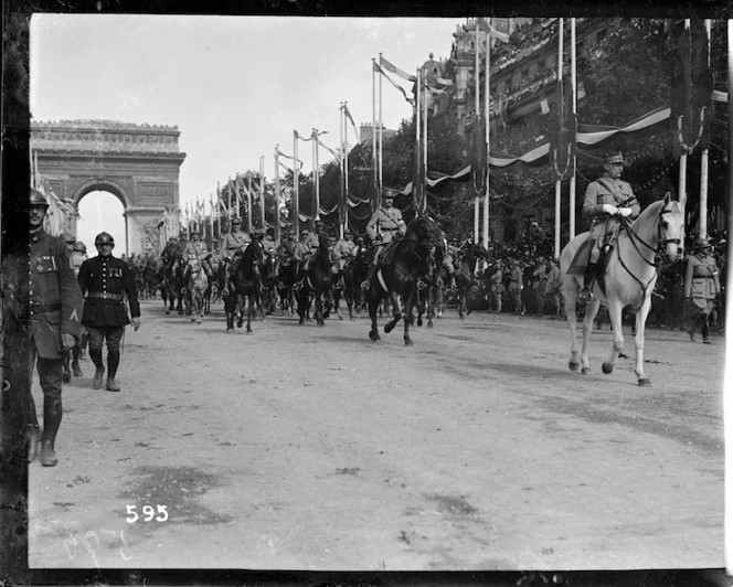 Mounted troops, mostly French, in the Victory Parade, Paris, 1919