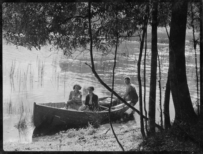 Boat among reeds, Lake Rotoehu