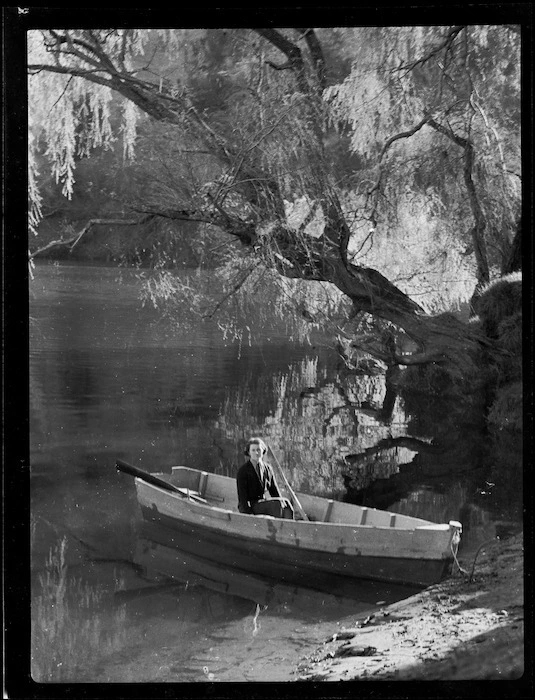 Zeila Wells sitting in a row boat, Raorikia