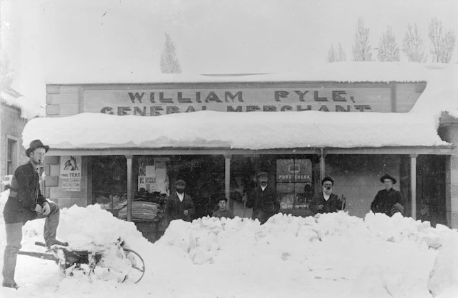 Snow at William Pyle's general store, St Bathans, Central Otago - Photograph taken by F M Pyle