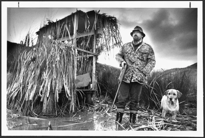 Brad Parkes and dog Sha duck shooting - Photographed by Phil Reid