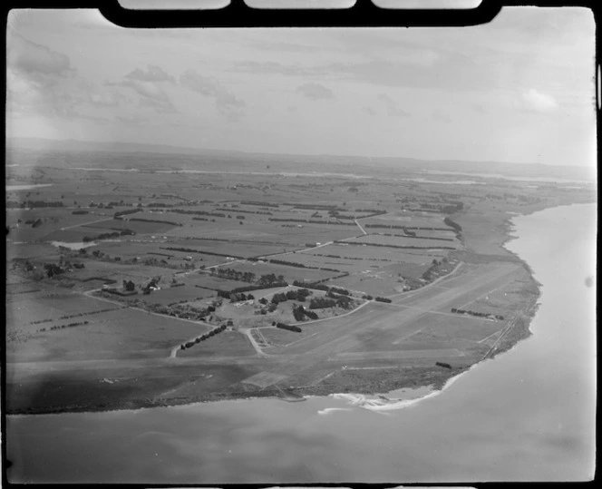 Aerial view of Seagrove Aerodrome, Manukau Harbour, Auckland