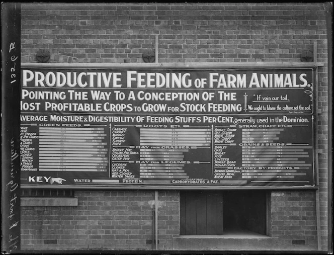 Sign advising on the productive feeding of farm animals