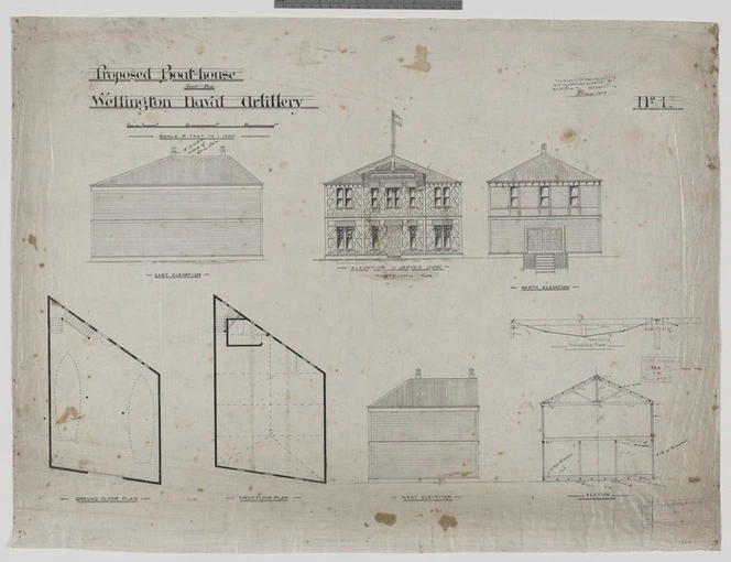 Clere, Fitzgerald & Richmond :Proposed boat-house for the Wellington Naval Artillery. 1894.