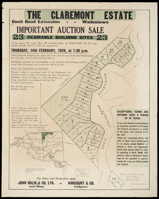 The Claremont estate, Cecil Road extension, Wadestown / [surveyed by] Martin & Dyett.