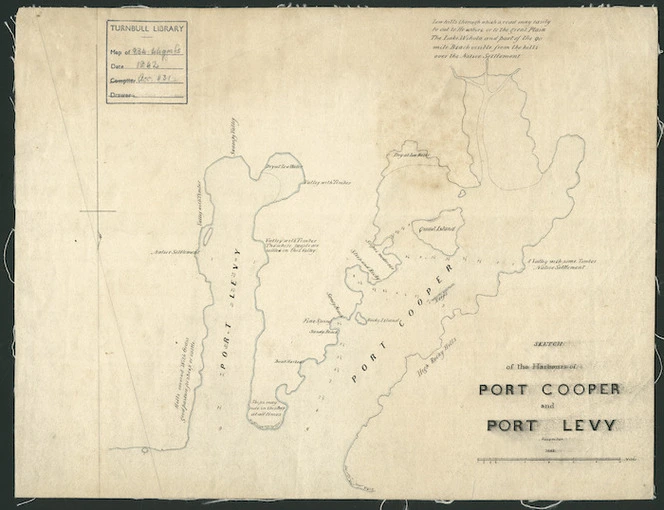 [Smith, William Mein (Captain)] :Sketch of the Harbours of Port Cooper and Port Levy, November, 1842. [ms map]