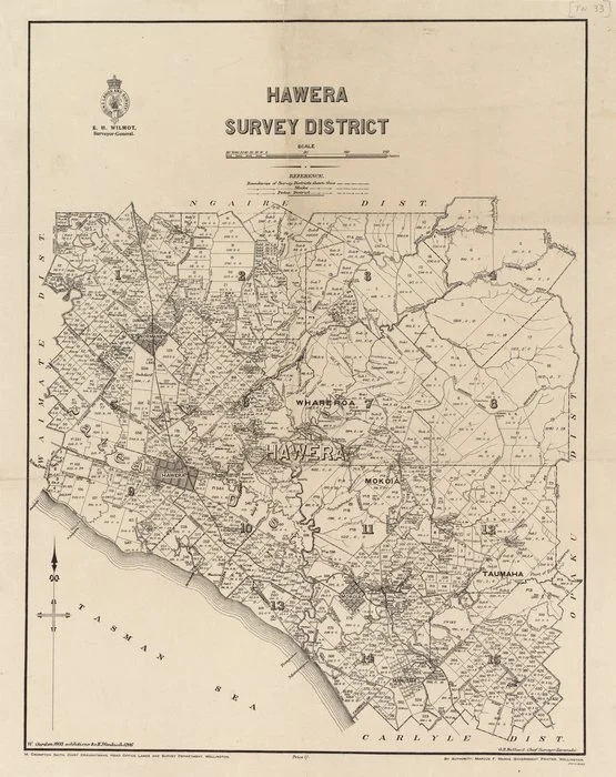 Hawera Survey District [electronic resource] / W. Gordon, 1903 ; additions &c E. Pfankuch, 1916.