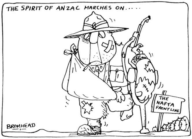 Bromhead, Peter, 1933- :The Spirit of ANZAC marches on...The NAFTA frontline. Auckland Star, 26 April 1978.