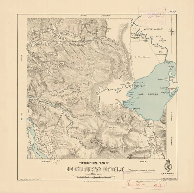 Topographical plan of Hohonu Survey District [electronic resource] / drawn by John M. Malings, August 1881.