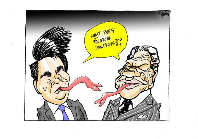 Simon Bridges and Winston Peters speak with forked tongues as they ask "What party political donations?"