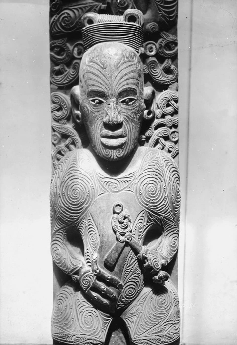 Maori wood carving; a self portrait of Raharuhi Rukupo, in Te Hau Ki Turanga meeting house