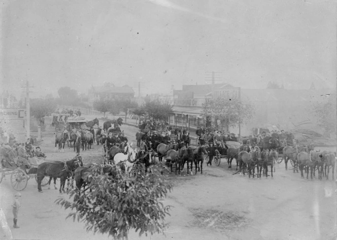 Creator unknown : Photograph of Royal Mail carriages, Rotorua