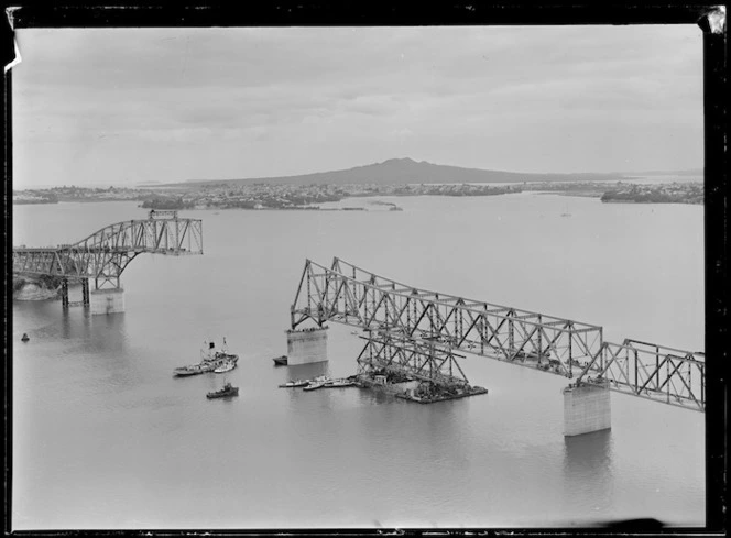 Auckland Harbour bridge under construction